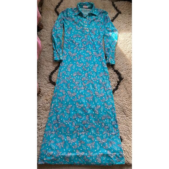 Lilly Pulitzer The Lilly Vintage Blue Maxi Dress with Butterflies SzXS/S NO BELT - Picture 13 of 13